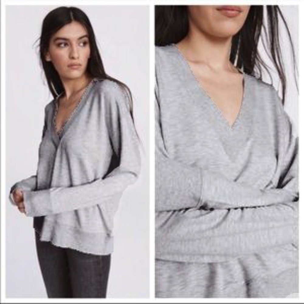Rag & Bone Flora V-Neck Pullover Gray Long Sleeve Extra Small XS